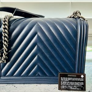 Chanel large boy bag in blue color